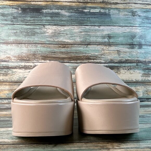 VINCE. Polina Platform Slide Sandal Womens Sz 6M Beige All Leather Slip On Wedge - Picture 3 of 12